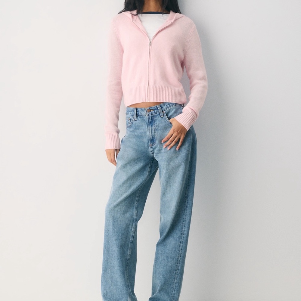 Aritzia Light Pink Zip-Front Hooded Cardigan